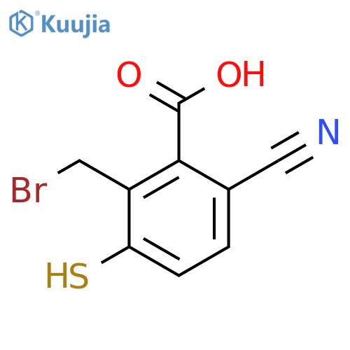 2-Bromomethyl-6-cyano-3-mercaptobenzoic acid structure