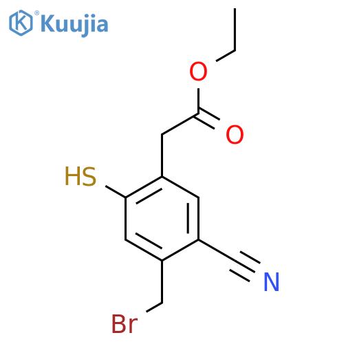 Ethyl 4-bromomethyl-5-cyano-2-mercaptophenylacetate structure