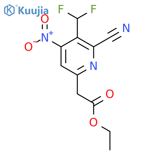 Ethyl 2-cyano-3-(difluoromethyl)-4-nitropyridine-6-acetate structure