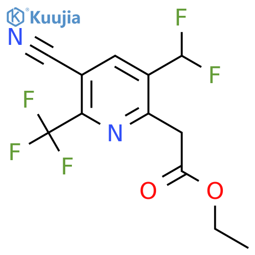 Ethyl 3-cyano-5-(difluoromethyl)-2-(trifluoromethyl)pyridine-6-acetate structure