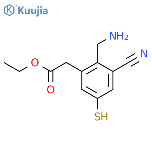Ethyl 2-aminomethyl-3-cyano-5-mercaptophenylacetate structure