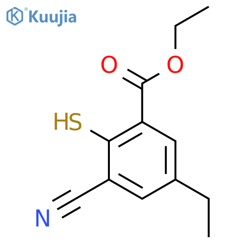 Ethyl 3-cyano-5-ethyl-2-mercaptobenzoate structure