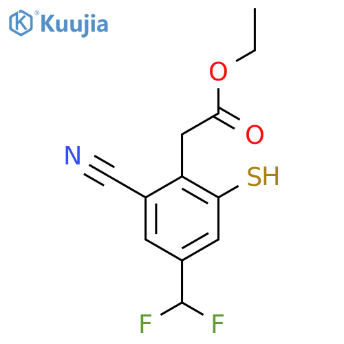 Ethyl 2-cyano-4-difluoromethyl-6-mercaptophenylacetate structure