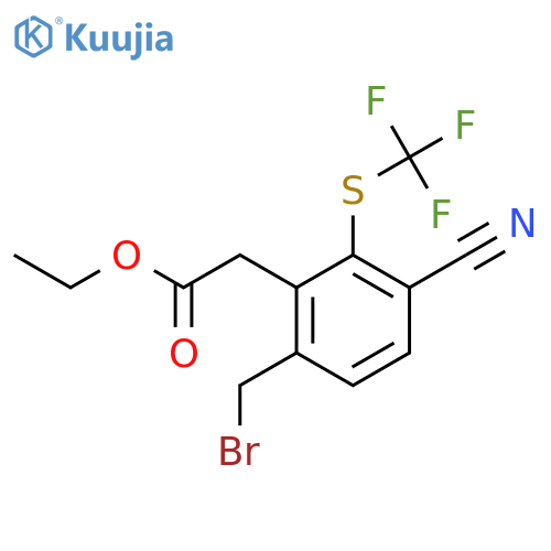 Ethyl 6-bromomethyl-3-cyano-2-(trifluoromethylthio)phenylacetate structure