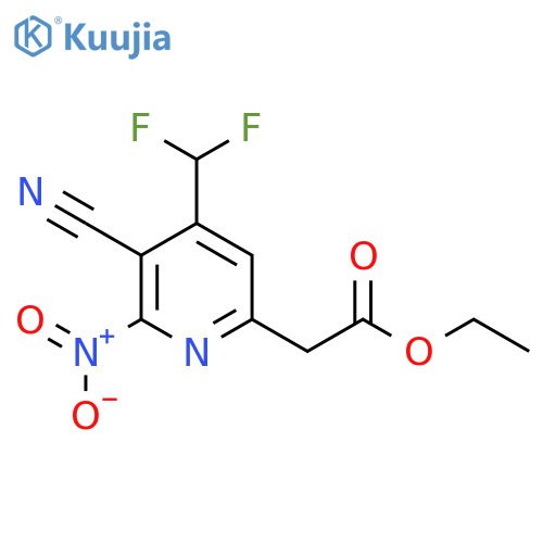 Ethyl 3-cyano-4-(difluoromethyl)-2-nitropyridine-6-acetate structure