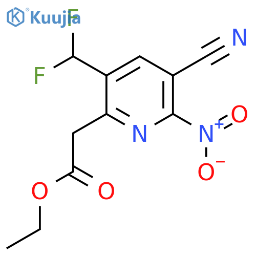 Ethyl 3-cyano-5-(difluoromethyl)-2-nitropyridine-6-acetate structure