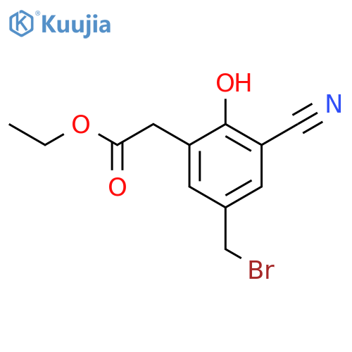 Ethyl 5-bromomethyl-3-cyano-2-hydroxyphenylacetate structure