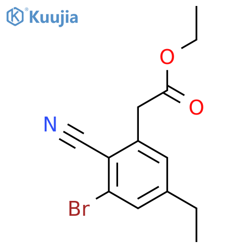 Ethyl 3-bromo-2-cyano-5-ethylphenylacetate structure