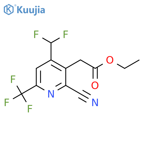 Ethyl 2-cyano-4-(difluoromethyl)-6-(trifluoromethyl)pyridine-3-acetate structure