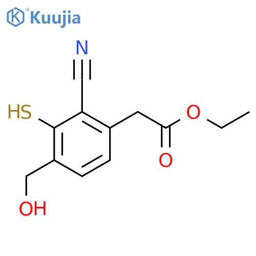 Ethyl 2-cyano-4-hydroxymethyl-3-mercaptophenylacetate structure