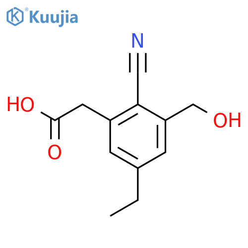 2-Cyano-5-ethyl-3-(hydroxymethyl)phenylacetic acid structure