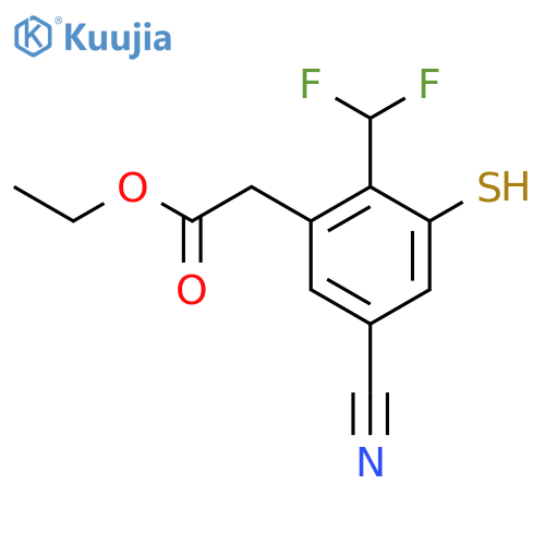 Ethyl 5-cyano-2-difluoromethyl-3-mercaptophenylacetate structure