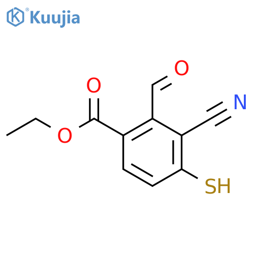 Ethyl 3-cyano-2-formyl-4-mercaptobenzoate structure