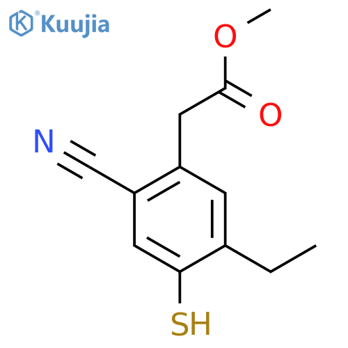 Methyl 2-cyano-5-ethyl-4-mercaptophenylacetate structure
