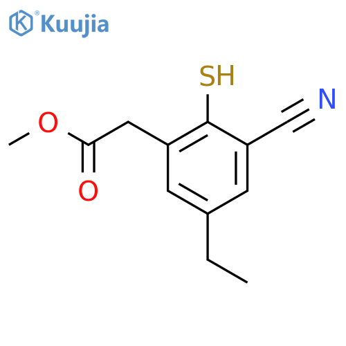 Methyl 3-cyano-5-ethyl-2-mercaptophenylacetate structure