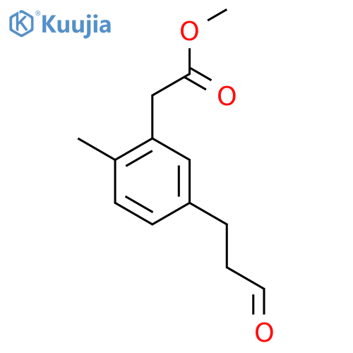 Methyl 2-methyl-5-(3-oxopropyl)phenylacetate structure
