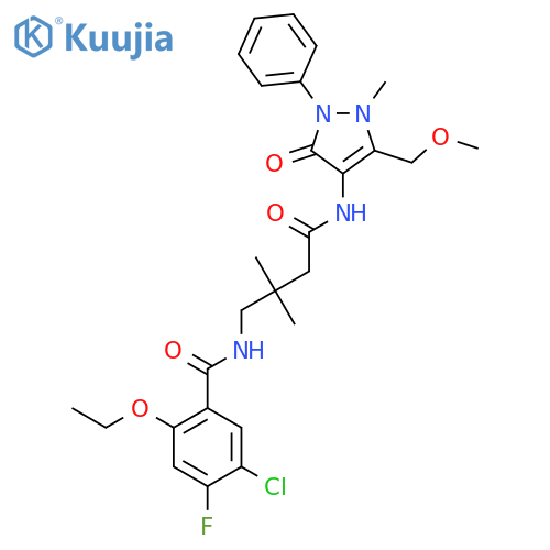 5-Chloro-N-4-2,3-dihydro-5-(methoxymethyl)-1-methyl-3-oxo-2-phenyl-1H-pyrazol-4-ylamino-2,2-dimethyl-4-oxobutyl-2-ethoxy-4-fluoro-benzamide structure