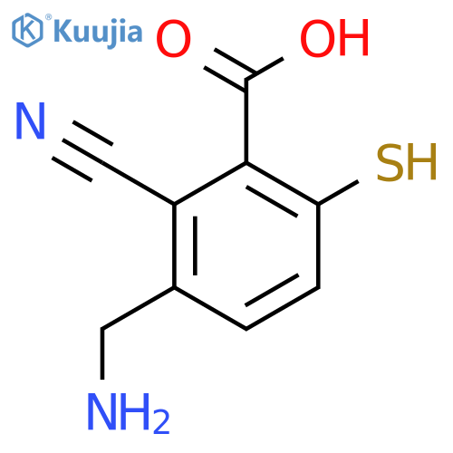 3-Aminomethyl-2-cyano-6-mercaptobenzoic acid structure