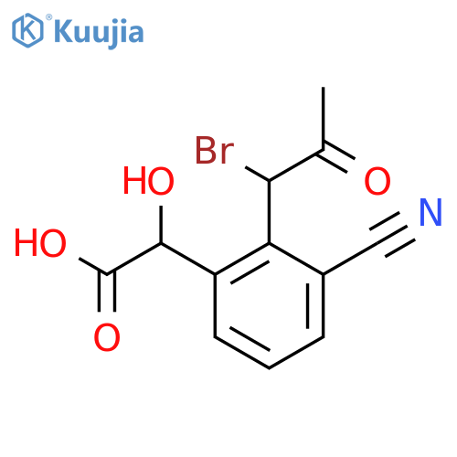 2-(1-Bromo-2-oxopropyl)-3-cyanomandelic acid structure