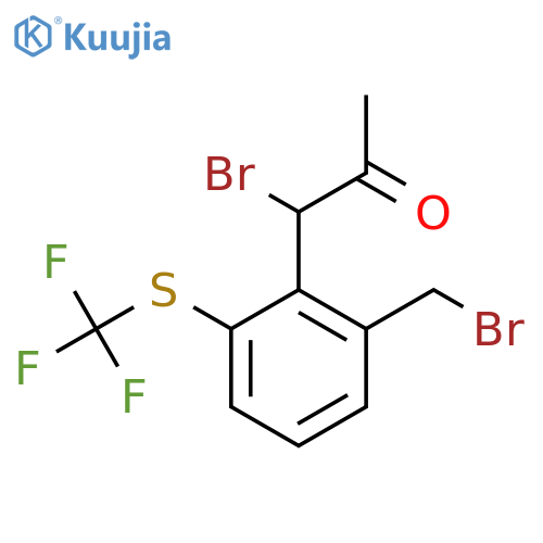 1-Bromo-1-(2-(bromomethyl)-6-(trifluoromethylthio)phenyl)propan-2-one structure
