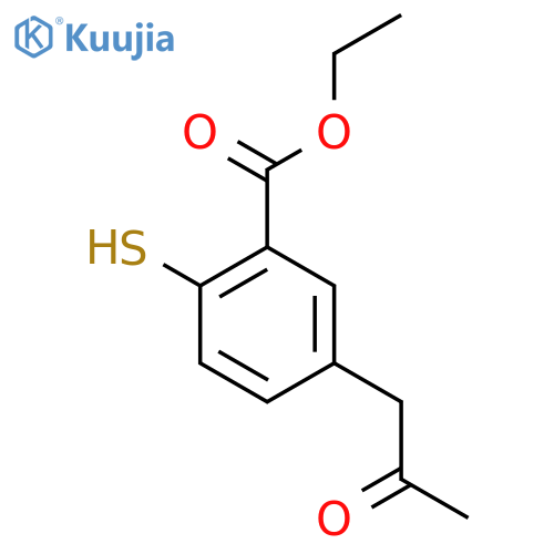 Ethyl 2-mercapto-5-(2-oxopropyl)benzoate structure