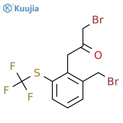 1-Bromo-3-(2-(bromomethyl)-6-(trifluoromethylthio)phenyl)propan-2-one structure