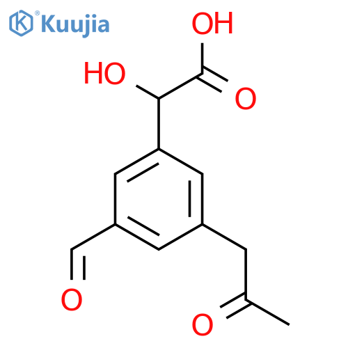 3-Formyl-5-(2-oxopropyl)mandelic acid structure