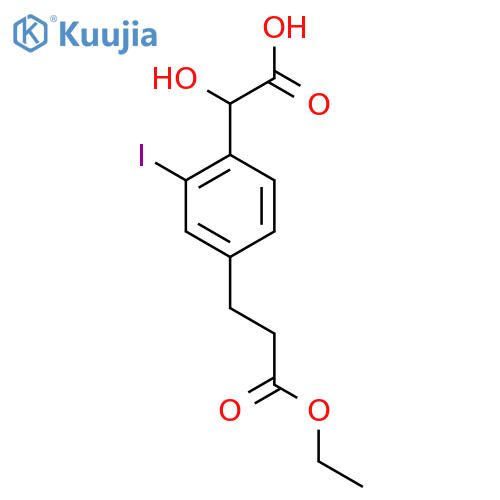 4-(3-Ethoxy-3-oxopropyl)-2-iodomandelic acid structure