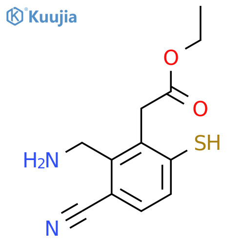Ethyl 2-aminomethyl-3-cyano-6-mercaptophenylacetate structure