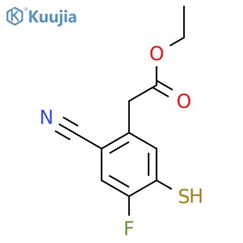 Ethyl 2-cyano-4-fluoro-5-mercaptophenylacetate structure