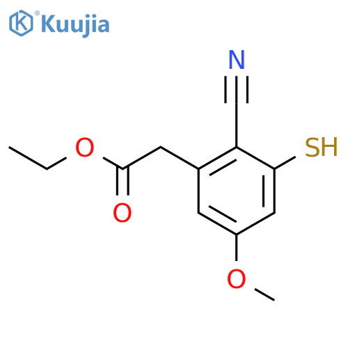 Ethyl 2-cyano-3-mercapto-5-methoxyphenylacetate structure