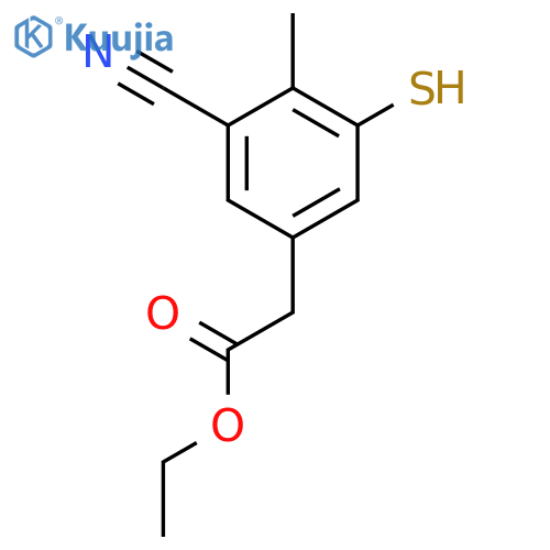 Ethyl 3-cyano-5-mercapto-4-methylphenylacetate structure