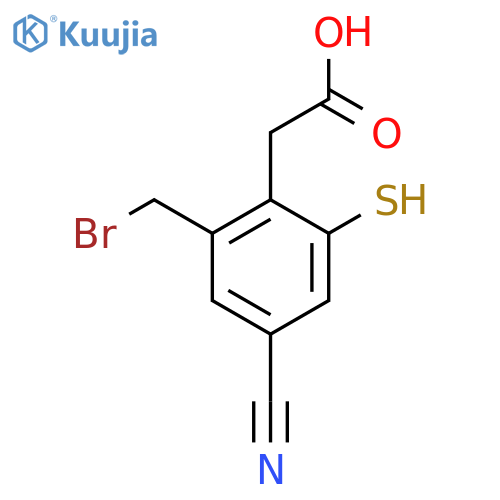 2-Bromomethyl-4-cyano-6-mercaptophenylacetic acid structure
