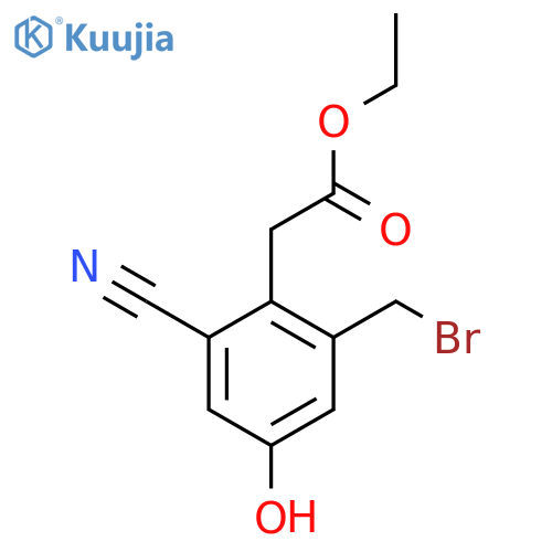 Ethyl 2-bromomethyl-6-cyano-4-hydroxyphenylacetate structure