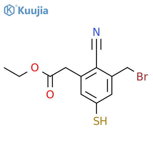 Ethyl 3-bromomethyl-2-cyano-5-mercaptophenylacetate structure