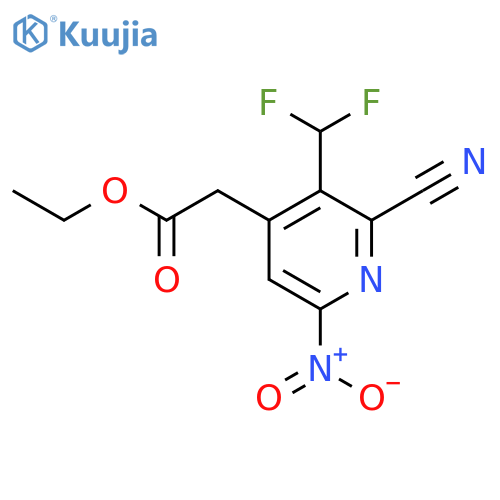 Ethyl 2-cyano-3-(difluoromethyl)-6-nitropyridine-4-acetate structure