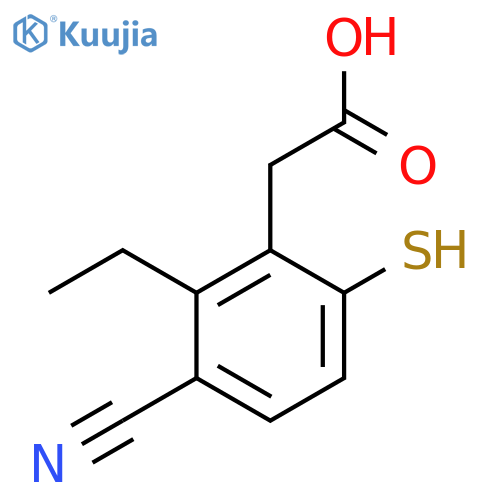 3-Cyano-2-ethyl-6-mercaptophenylacetic acid structure