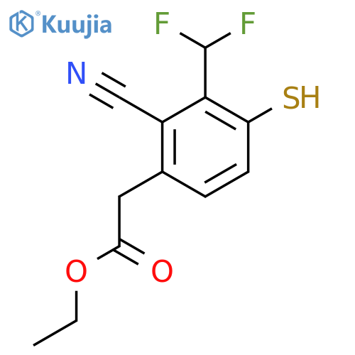 Ethyl 2-cyano-3-difluoromethyl-4-mercaptophenylacetate structure