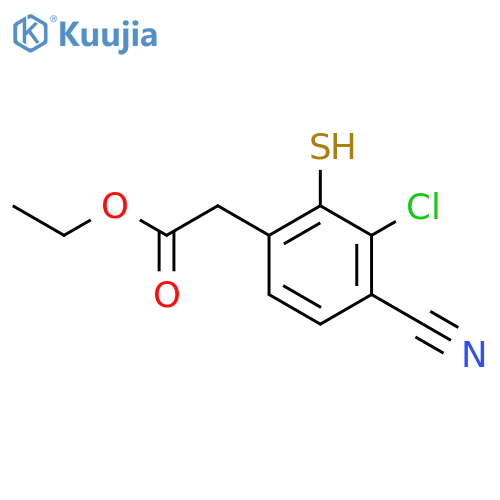 Ethyl 3-chloro-4-cyano-2-mercaptophenylacetate structure