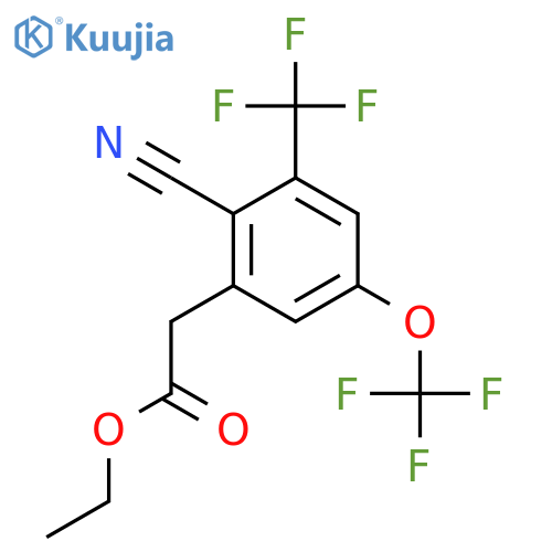 Ethyl 2-cyano-5-trifluoromethoxy-3-(trifluoromethyl)phenylacetate structure
