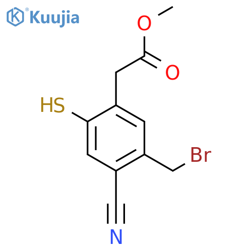 Methyl 5-bromomethyl-4-cyano-2-mercaptophenylacetate structure