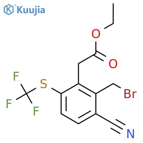 Ethyl 2-bromomethyl-3-cyano-6-(trifluoromethylthio)phenylacetate structure
