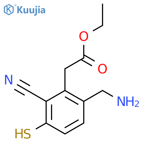 Ethyl 6-aminomethyl-2-cyano-3-mercaptophenylacetate structure