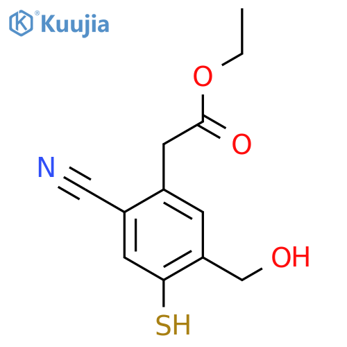 Ethyl 2-cyano-5-hydroxymethyl-4-mercaptophenylacetate structure