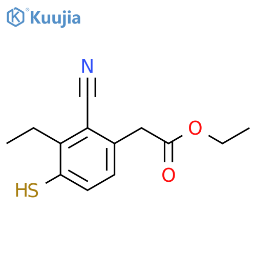 Ethyl 2-cyano-3-ethyl-4-mercaptophenylacetate structure