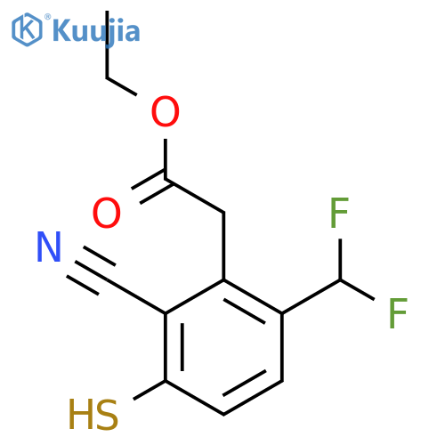 Ethyl 2-cyano-6-difluoromethyl-3-mercaptophenylacetate structure