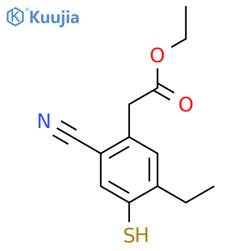 Ethyl 2-cyano-5-ethyl-4-mercaptophenylacetate structure