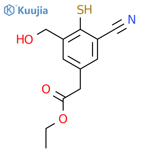 Ethyl 3-cyano-5-hydroxymethyl-4-mercaptophenylacetate structure