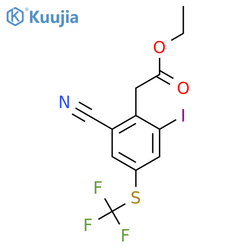 Ethyl 2-cyano-6-iodo-4-(trifluoromethylthio)phenylacetate structure