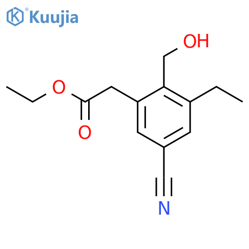 Ethyl 5-cyano-3-ethyl-2-(hydroxymethyl)phenylacetate structure